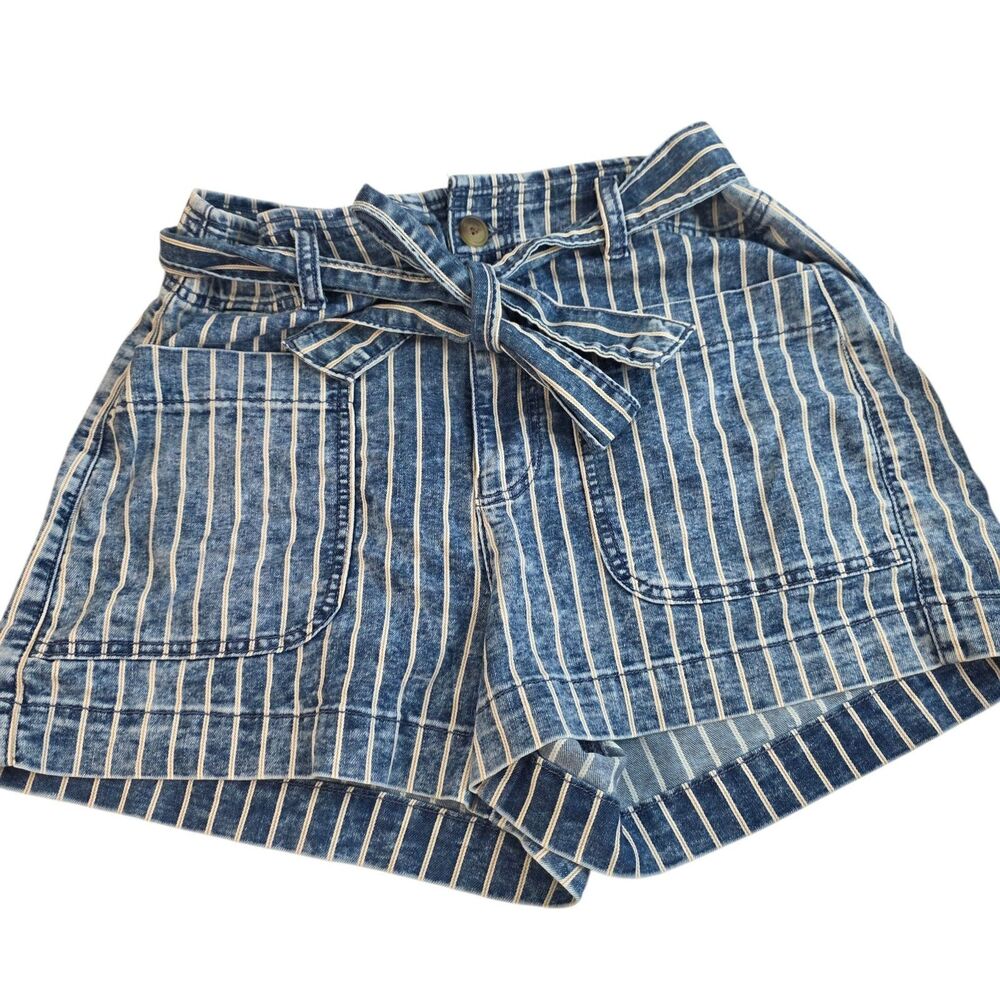 American Eagle High Waisted Belted Tie Waist Patch Pocket Casual Denim Shorts 10